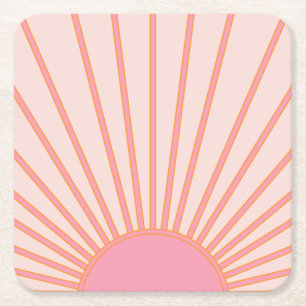 Sol Sunrise Rosa Abstrakt Retro Sunshine Underlägg Papper Kvadrat