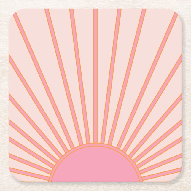 Sol Sunrise Rosa Abstrakt Retro Sunshine Underlägg Papper Kvadrat (Framsidan)