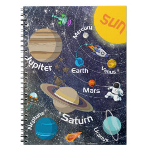 Sol- system, astronaut och Spaceship Anteckningsbok