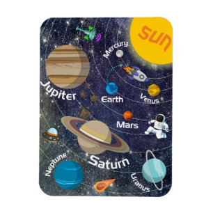 Sol- system, astronaut och Spaceship Magnet