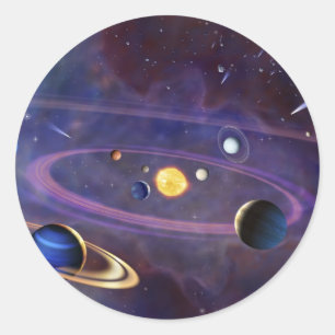 Sol- system runt klistermärke