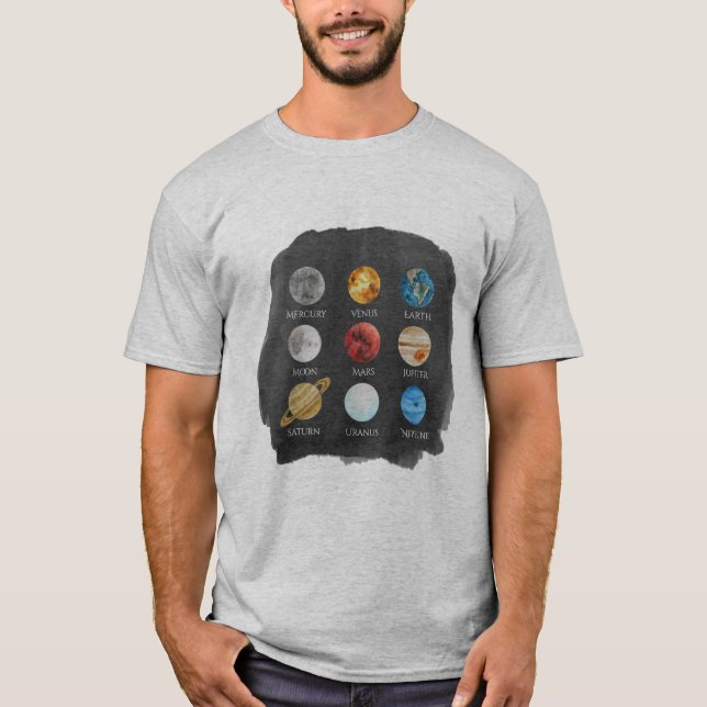 Sol- systemvattenfärgmanar TShirt Tee Shirt (Framsida)