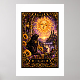 Sol Tarotkort Svart Katt Gotisk Gobeläng Poster