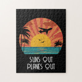 Sol ut Flygplan, Retro, Vintage, solnedgång, spel Pussel