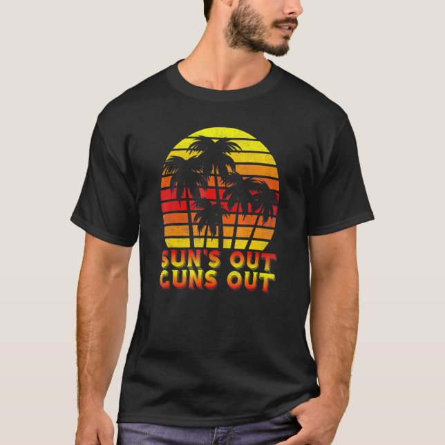 Sol ut Guns Handflatan Beach Retro 80-tal sommarup T Shirt (Framsida)