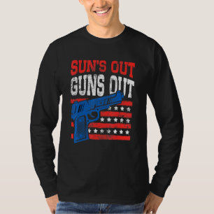 Sol ut Guns Out American Flagga Patriotic Pistol F T Shirt