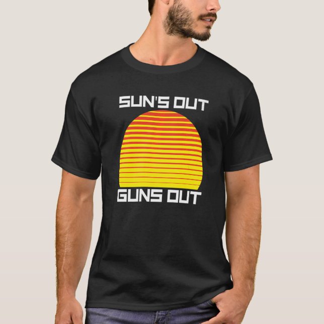 Sol ut Gun's Out Stripe Sunset Muscle Retro Su T Shirt (Framsida)