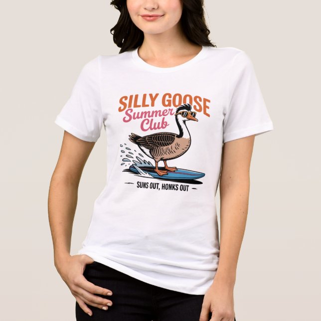 Sol ut, höjer ut" - Fåniget Goose Surfing T Shirt (Framsida)