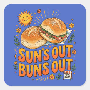 Sol ute, bullar ute Glad Retro Sommar Design Fyrkantigt Klistermärke