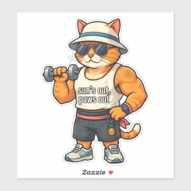 Sol ute, tass ut - Rolig gymkatt pappa dekal (Ark)