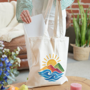 Sol Vågor Berg Natur Totebag Tygkasse