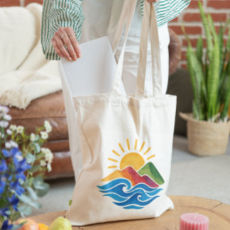 Sol Vågor Berg Natur Totebag Tygkasse
