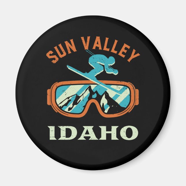 Sol Valley Idaho Retro Skiing Snowboarding Magnet (Framsidan)