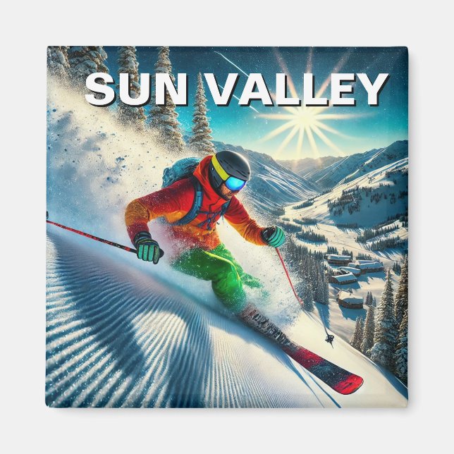 Sol Valley Idaho Skiing Skier Magnet (Framsidan)