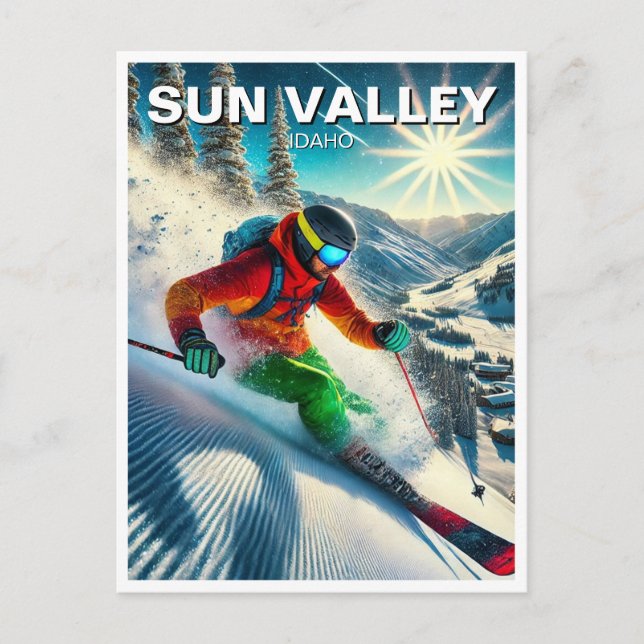 Sol Valley Idaho Skiing Skier Vykort (Framsida)