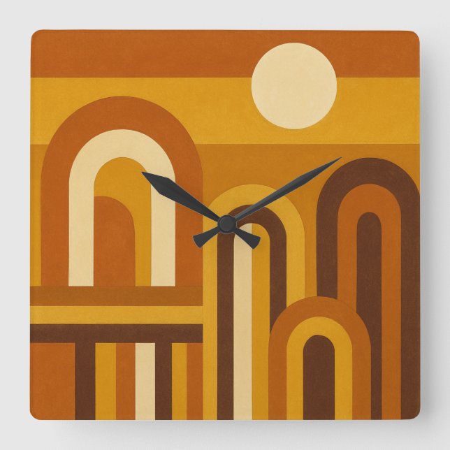 Sol & valv Mid Century Modern geometrisk design Fyrkantig Klocka (Framsida)