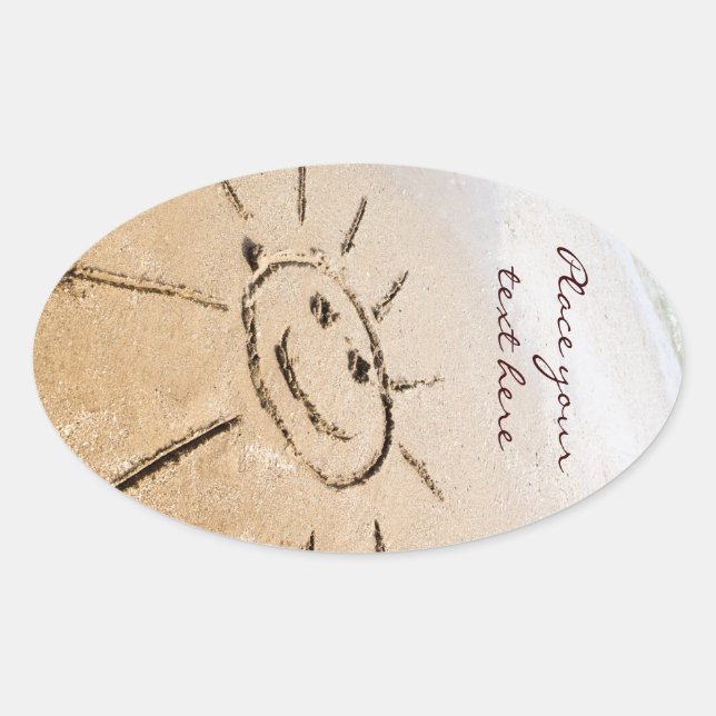 Sol vid stranden ovalt klistermärke (Framsida)