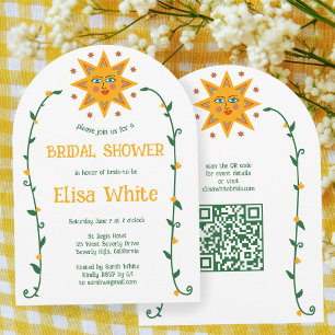 Sol & Vines Boho Arch Whimsical ANPASSNINGSBAR QR Inbjudningar