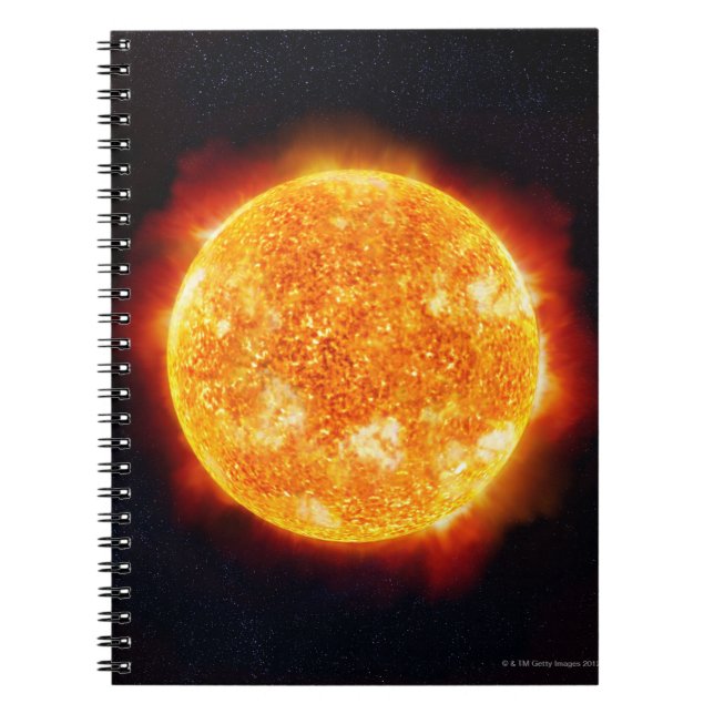 Sol visar solstrålningar mot en stjärna anteckningsbok med spiral (Framsidan)