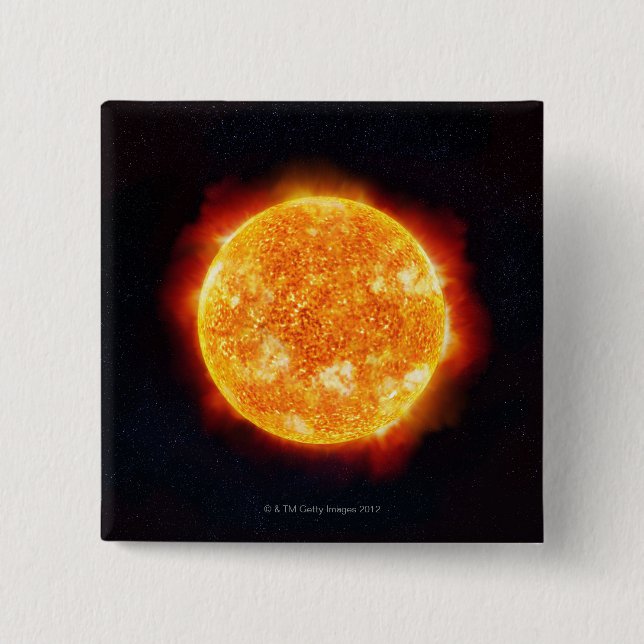 Sol visar solstrålningar mot en stjärna knapp (Framsida)