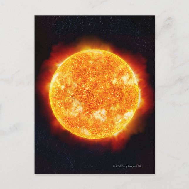 Sol visar solstrålningar mot en stjärna vykort (Framsida)