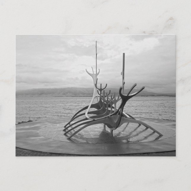 Sol Voyager Sculpture, Reykjavik, Island, B/W Vykort (Framsida)