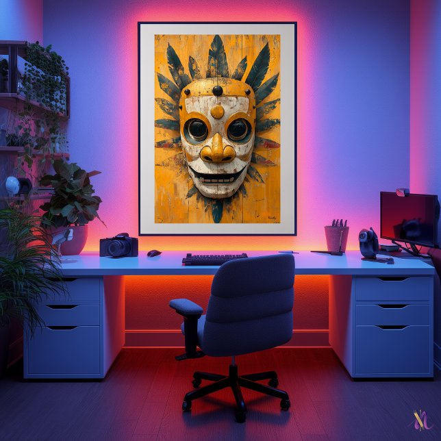 Sol Warrior Mask - Mesoamerican Ritual Symbol Poster (Skapare uppladdad)