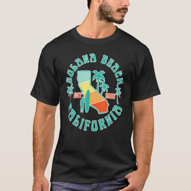 Solana Beach California Karta Surfa Summer Vacatio T Shirt (Framsida)