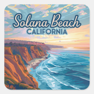 Solana Beach California San Diego Vintage Fyrkantigt Klistermärke