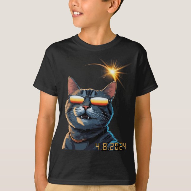 Solar 2024 Eclipse Cat Wearing Eclipse Glass 1 T Shirt (Framsida)