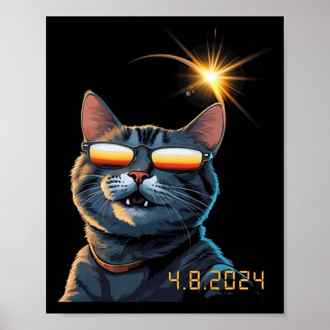 Solar 2024 Eclipse Cat Wearing Eclipse Glass Poster (Framsidan)