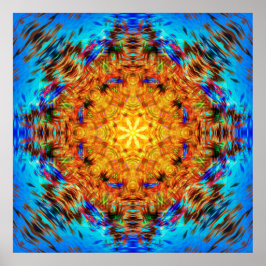 Solar Beacon Electric Blue och Ember Gold Mandala Poster