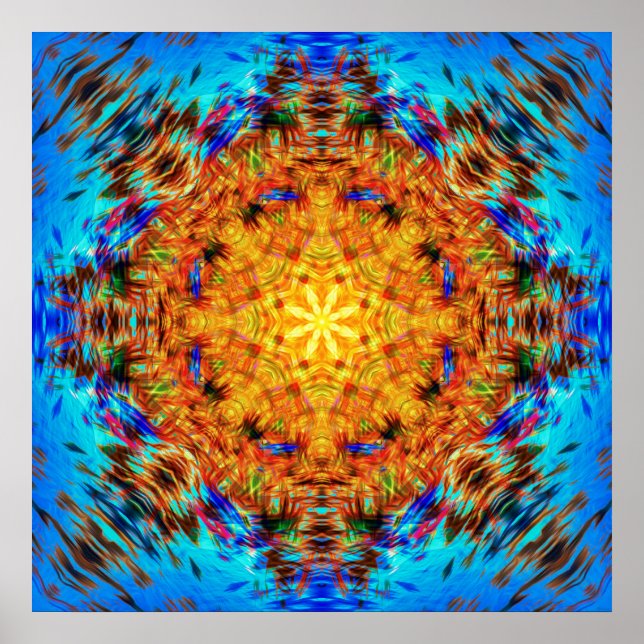 Solar Beacon Electric Blue och Ember Gold Mandala Poster (Framsidan)