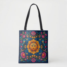 Solar Bloom - Folk Art Solarpunk Tote Tygkasse