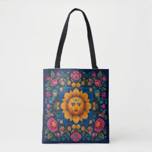 Solar Bloom - Folk Art Solarpunk Tote Tygkasse