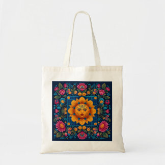 Solar Bloom - Folk Art Solarpunk Tote Tygkasse