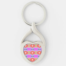 Solar Bloom Kaleidoscope Twisted Heart Silverfärgad Nyckelring