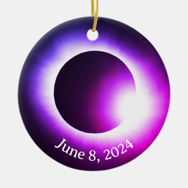 Solar eclipse 2024, 8 april julgransprydnad keramik (Framsidan)