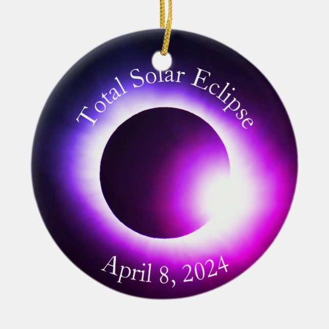 Solar eclipse 2024, 8 april julgransprydnad keramik (Framsidan)