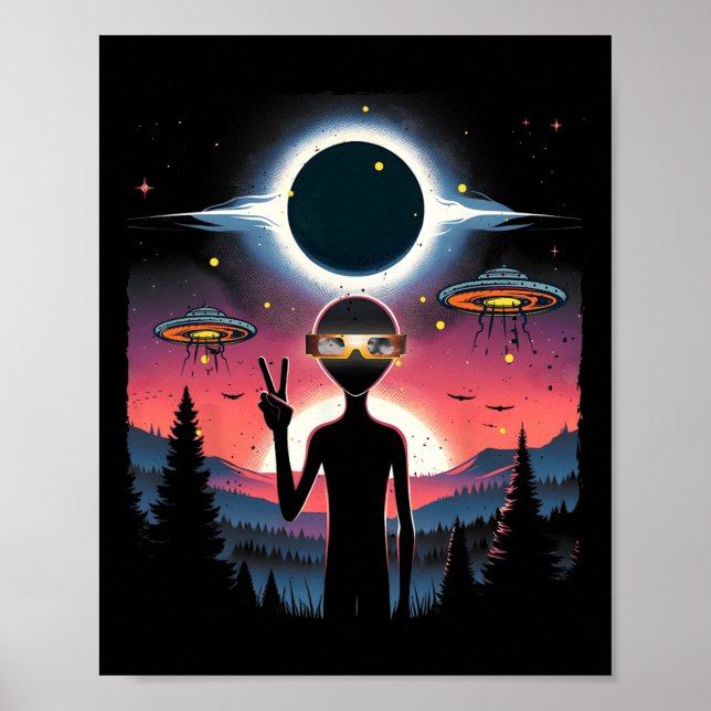 Solar Eclipse 2024 Alien April 8 America Totality Poster (Framsidan)
