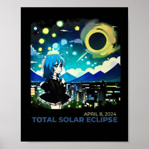 Solar Eclipse 2024 Anime Stil Art Poster