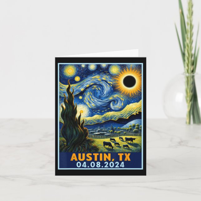 Solar Eclipse 2024 Austin Texas Van Gogh Starry Ni Kort (Framsida)
