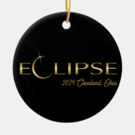 Solar Eclipse 2024 Black & Guld minnesstund Julgransprydnad Keramik