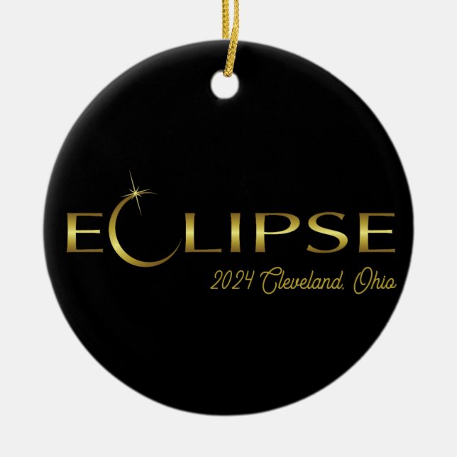 Solar Eclipse 2024 Black & Guld minnesstund Julgransprydnad Keramik (Framsidan)
