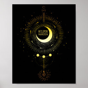 Solar Eclipse 2024 Boho Sol Måne Väg totalt Lunar Poster