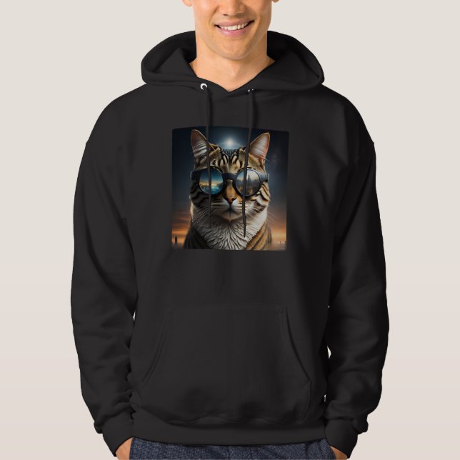 Solar Eclipse,2024 Cat Wearing Solar Eclips Glasse Hoodie (Framsida)