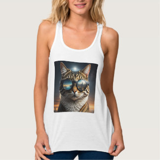 Solar Eclipse,2024 Cat Wearing Solar Eclips Glasse Linne Med Racerback