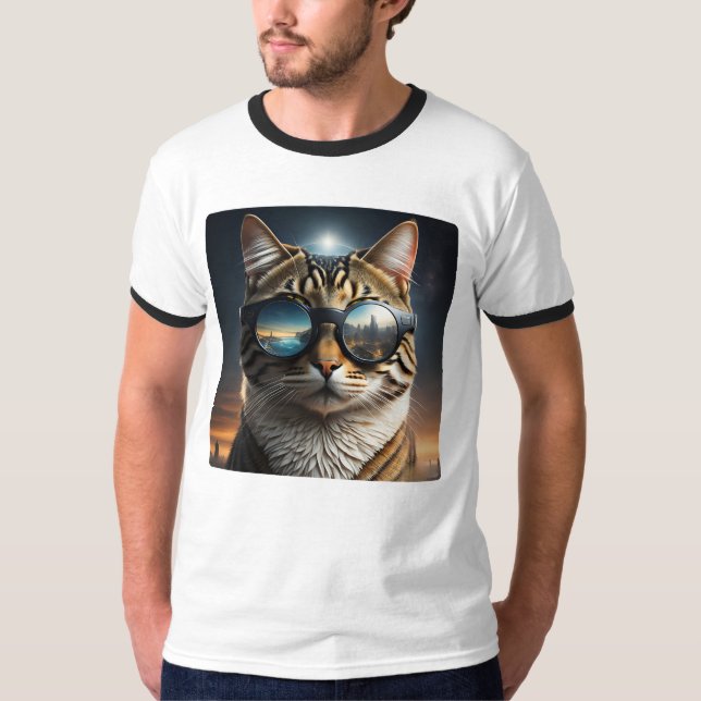 Solar Eclipse,2024 Cat Wearing Solar Eclips Glasse T Shirt (Framsida)