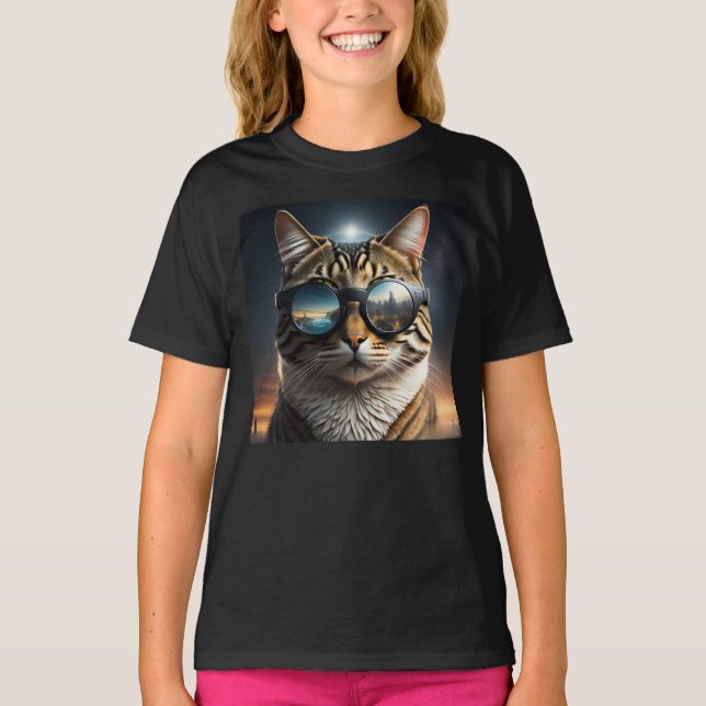 Solar Eclipse,2024 Cat Wearing Solar Eclips Glasse T Shirt (Framsida)