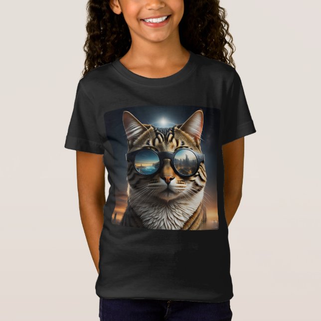 Solar Eclipse,2024 Cat Wearing Solar Eclips Glasse T Shirt (Framsida)